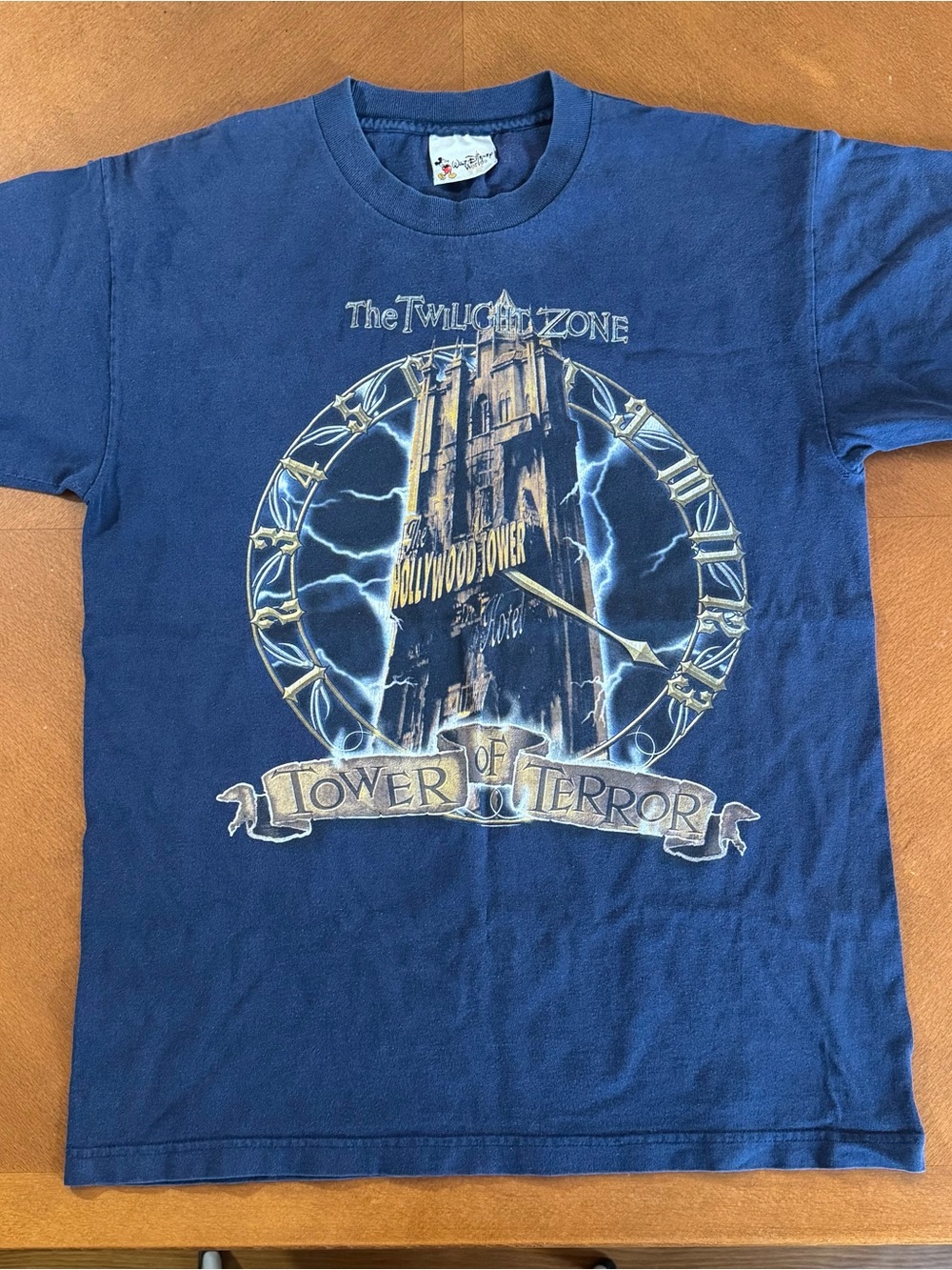 Disney Tower of Terror Men Large Shirt Graphic Tee Twilight Zone Blue Y2K